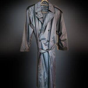 Trench Coat Vintage Soft Aqua Blue Gray EUC $24 Ladies size L/XL